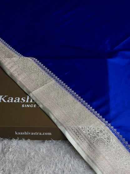 Royal blue with off white colour premium Banarasi Mashru katan silk saree MK284