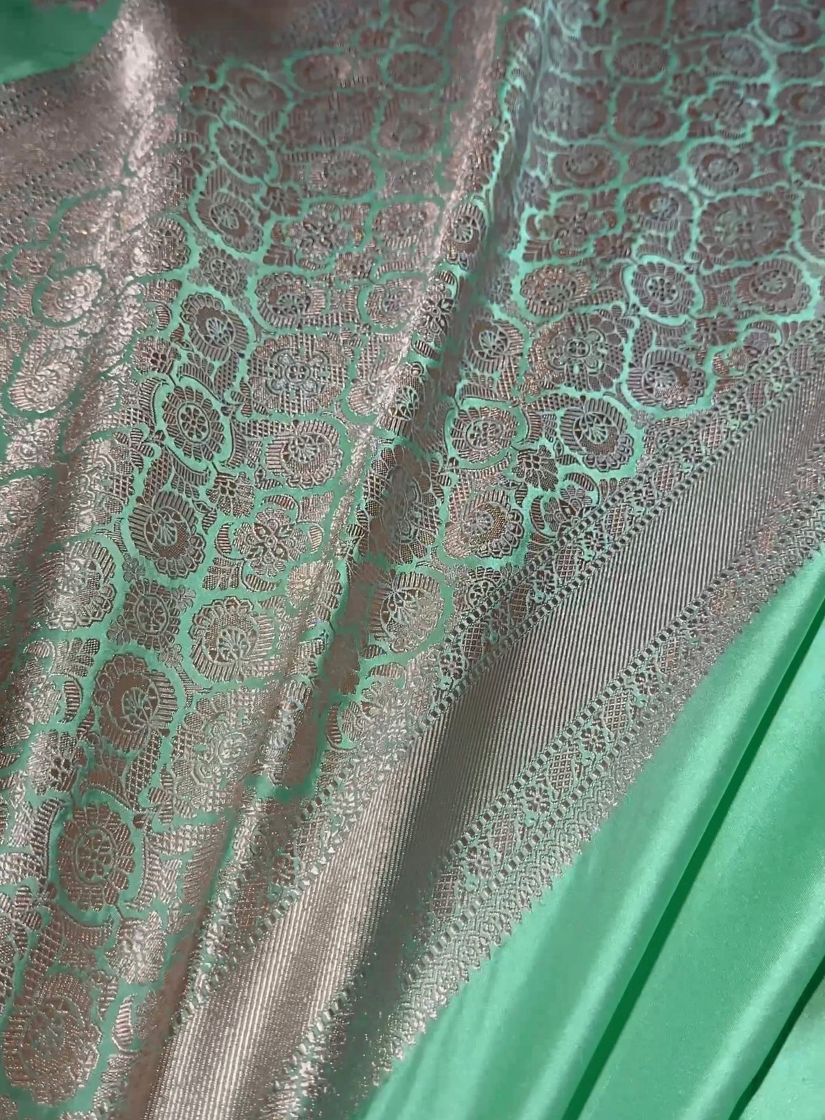 Sea green Banarasi tilfi Mashru katan silk saree MK212