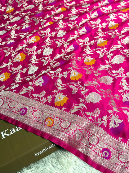 Hot pink premium Banarasi tilfi Mashru katan silk saree MK246