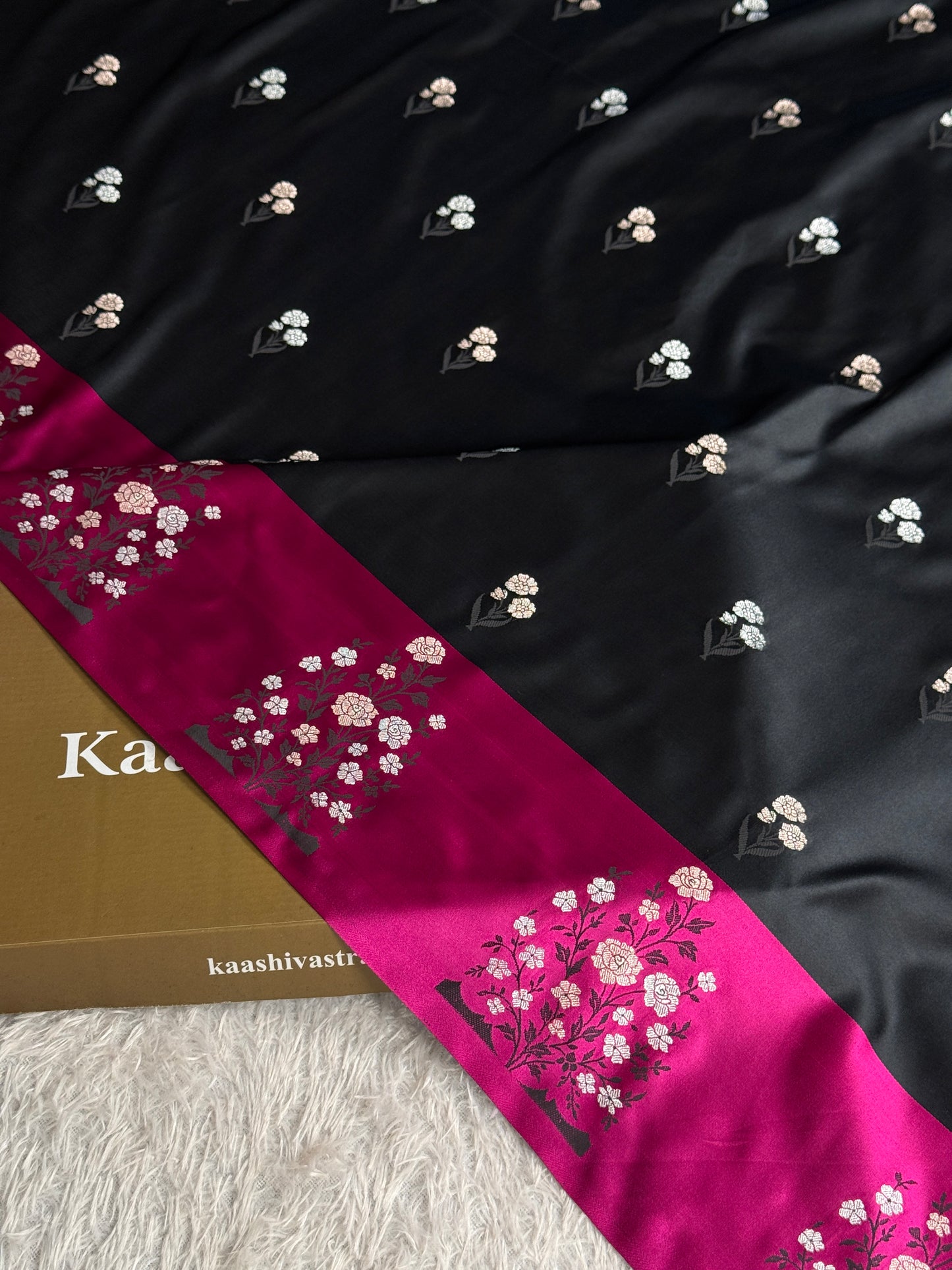Black and Rani pink colour premium Banarasi Mashru katan silk saree MK323