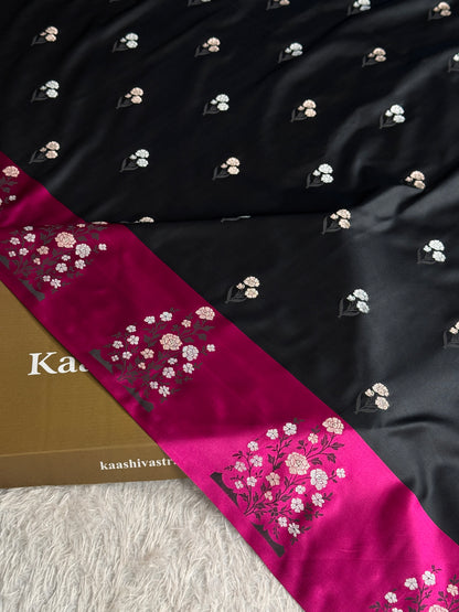 Black and Rani pink colour premium Banarasi Mashru katan silk saree MK323