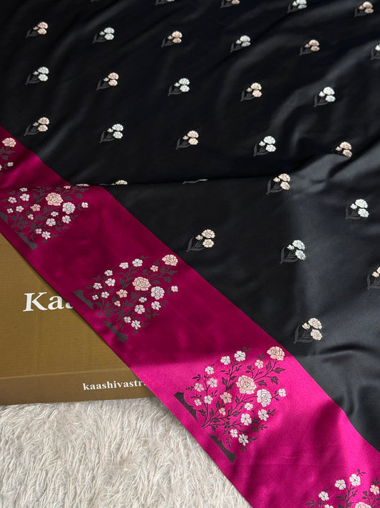 Black and Rani pink colour premium Banarasi Mashru katan silk saree MK323