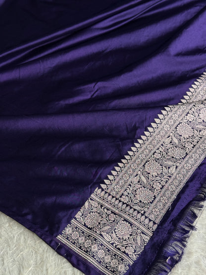 Dark purple colour premium Banarasi Mashru silk saree MK328