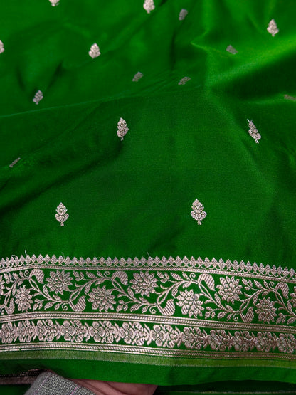 Dark green premium Banarasi Mashru katan silk saree MK164