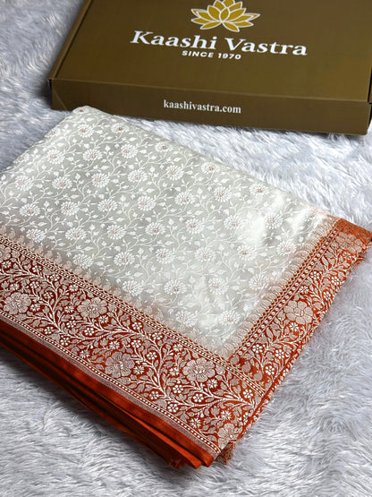 Orange with off white premium Banarasi tanchui Mashru katan silk saree MK248