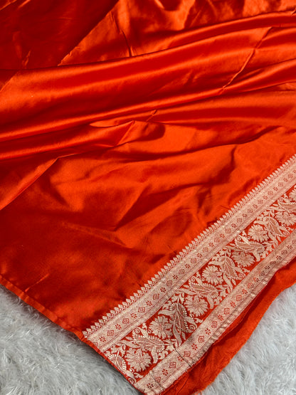 Orange colour premium Banarasi Mashru katan silk saree MK291