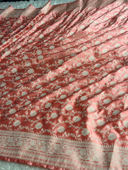 Peach colour premium Banarasi Mashru katan silk saree MK328