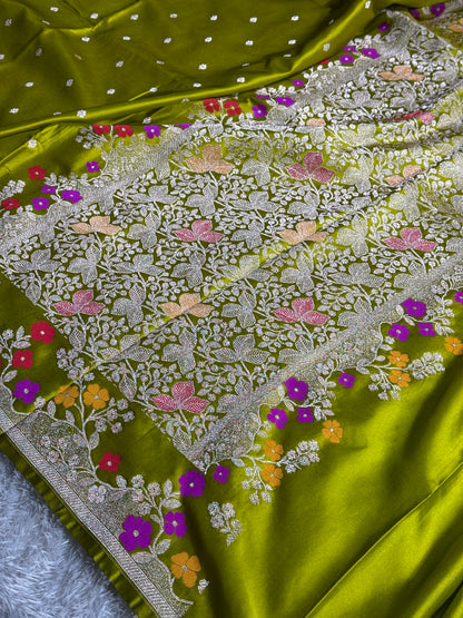 Mehndi green premium Banarasi Mashru katan silk saree MK280