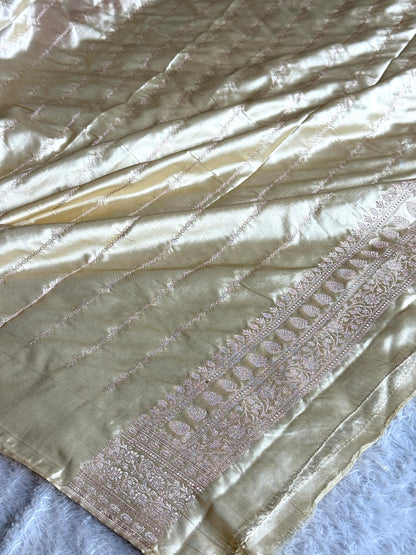 Maroon with cream colour premium Banarasi Mashru katan silk saree MK296