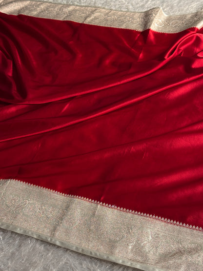 Maroon with off white colour premium Banarasi Mashru katan silk saree MK313