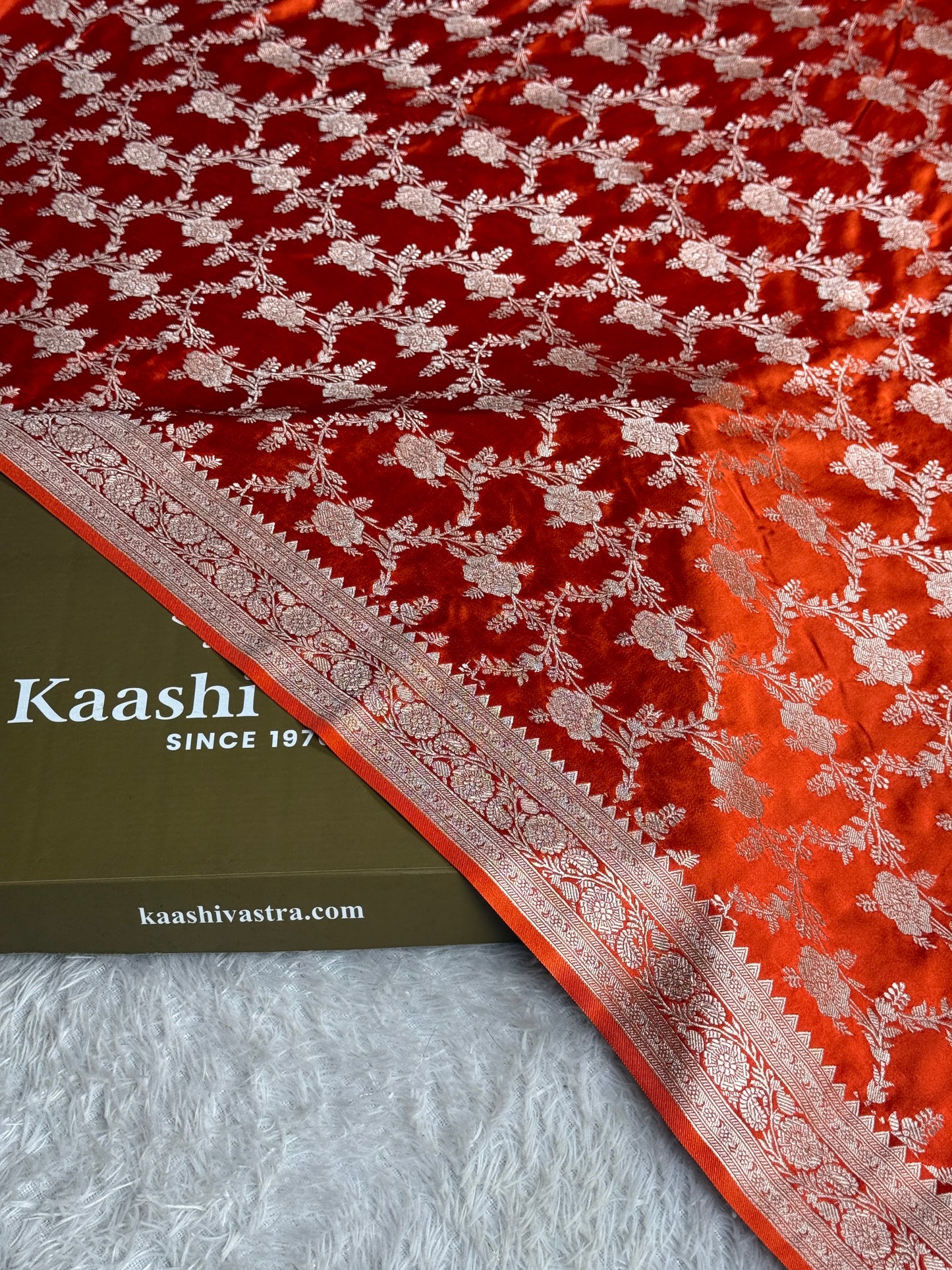 Orange colour premium Banarasi Mashru katan silk saree MK214