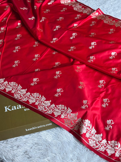 Red colour premium Banarasi Mashru katan silk saree MK272