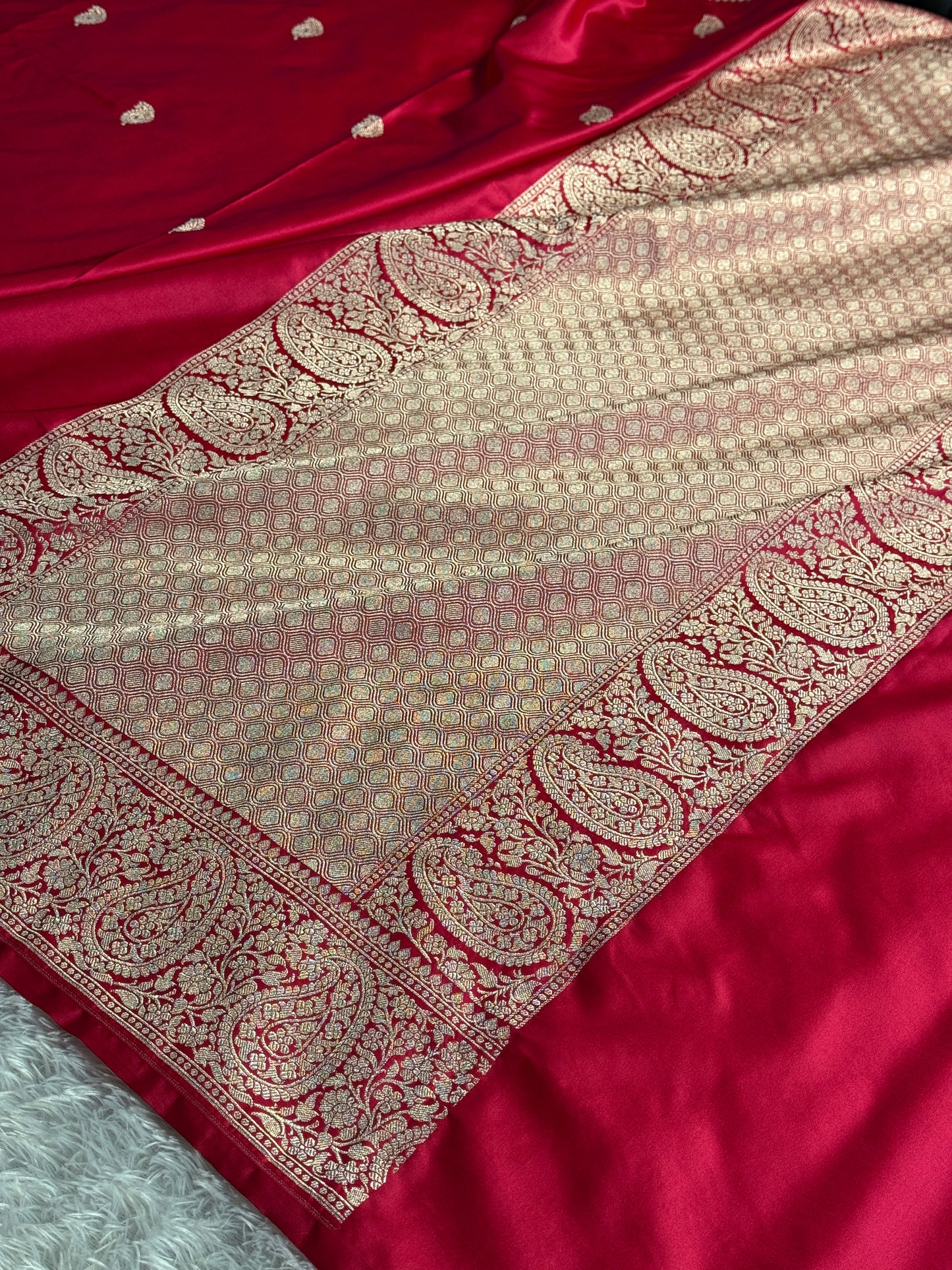 Hot pink colour premium Banarasi Mashru katan silk saree MK309