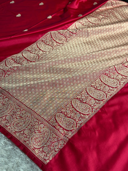 Hot pink colour premium Banarasi Mashru katan silk saree MK309