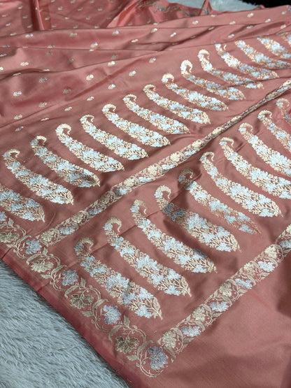 Peach color premium Banarasi Mashru katan silk saree MK237