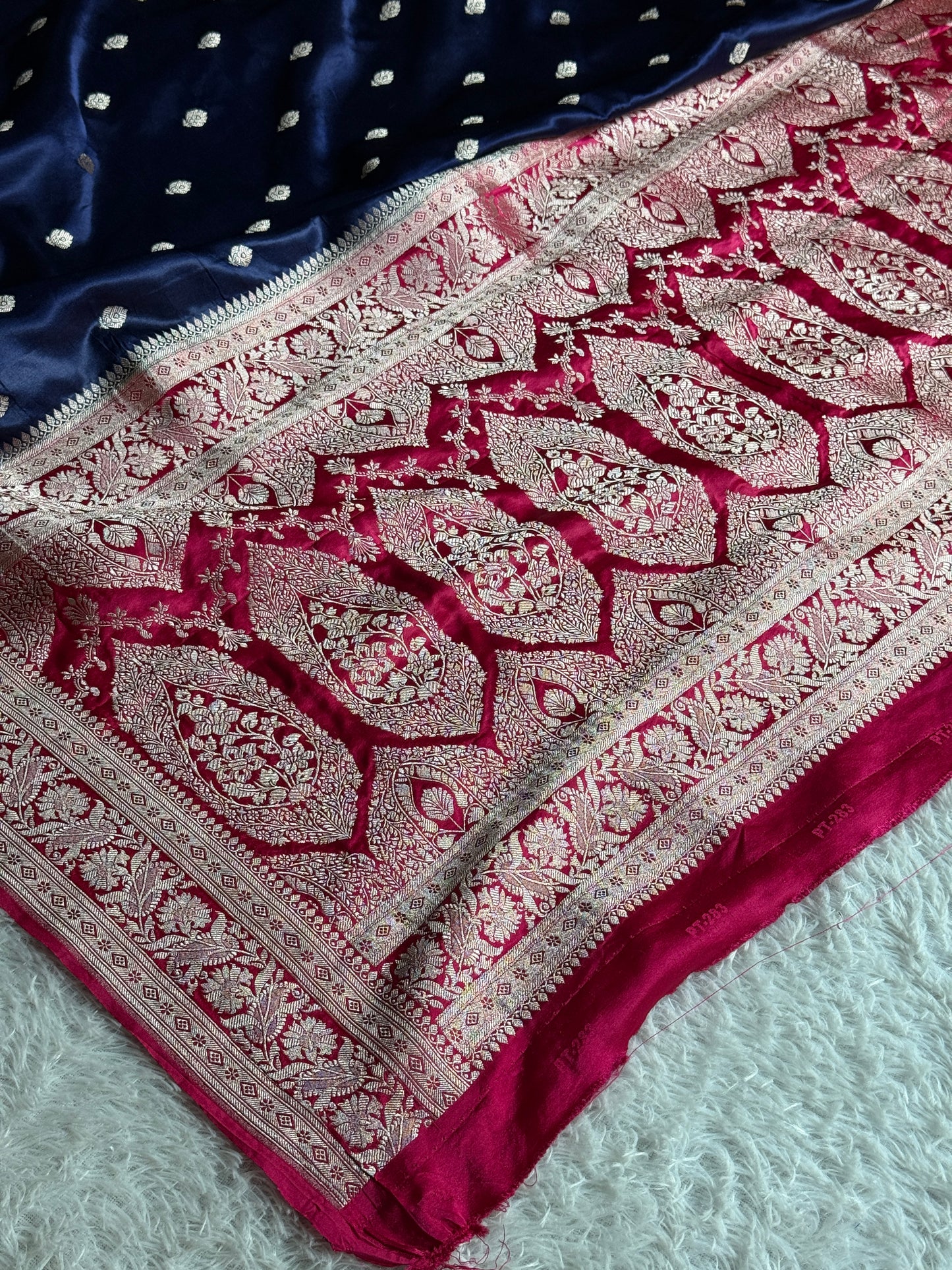 Navy with rani pink premium Banarasi Mashru katan silk saree MK182