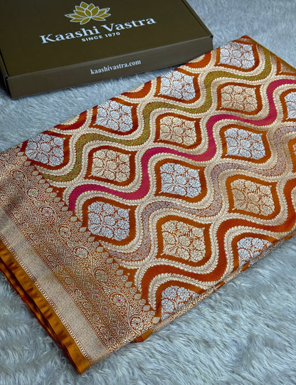 Mustard yellow premium Banarasi tilfi mashru Katan silk saree MK206