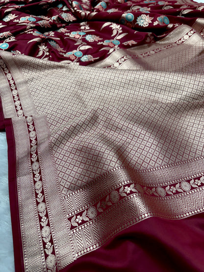 Maroon celebrity inspired premium Banarasi Mashru katan silk saree MK188