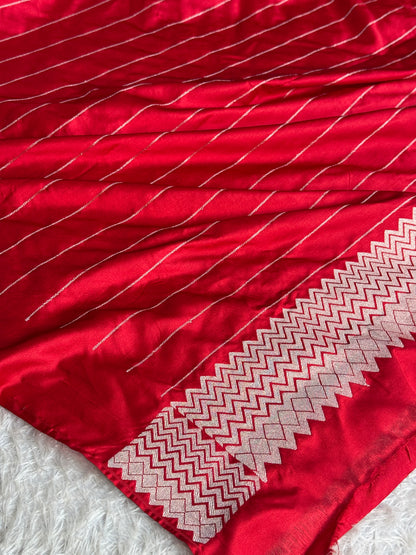Red colour premium Banarasi Mashru katan silk saree MK338