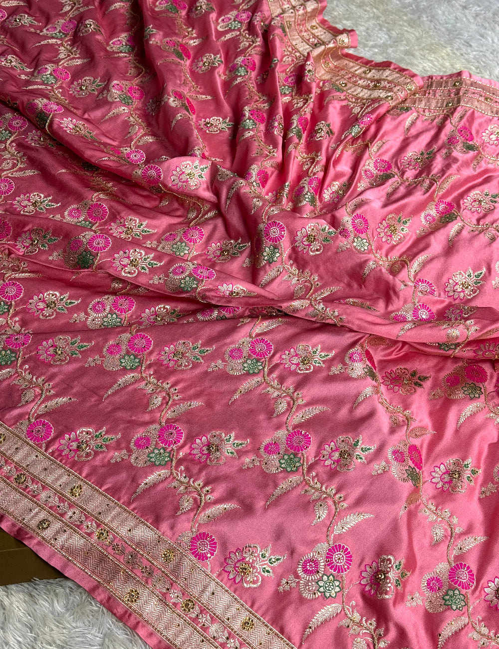 Pink color bridal premium Banarasi Mashru katan silk saree BK101