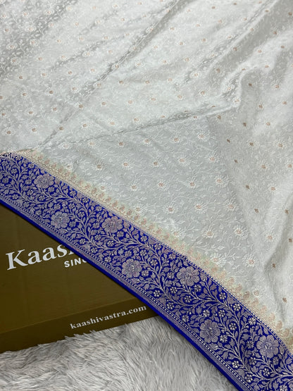 Royal blue with off white premium Banarasi tanchui mashru katan silk saree MK248