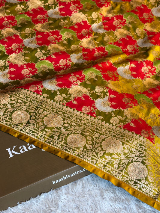 Green rangkat premium Banarasi Mashru katan silk saree MK256