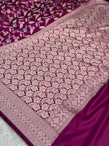 Majanta colour premium Banarasi tilfi Mashru katan silk saree MK318