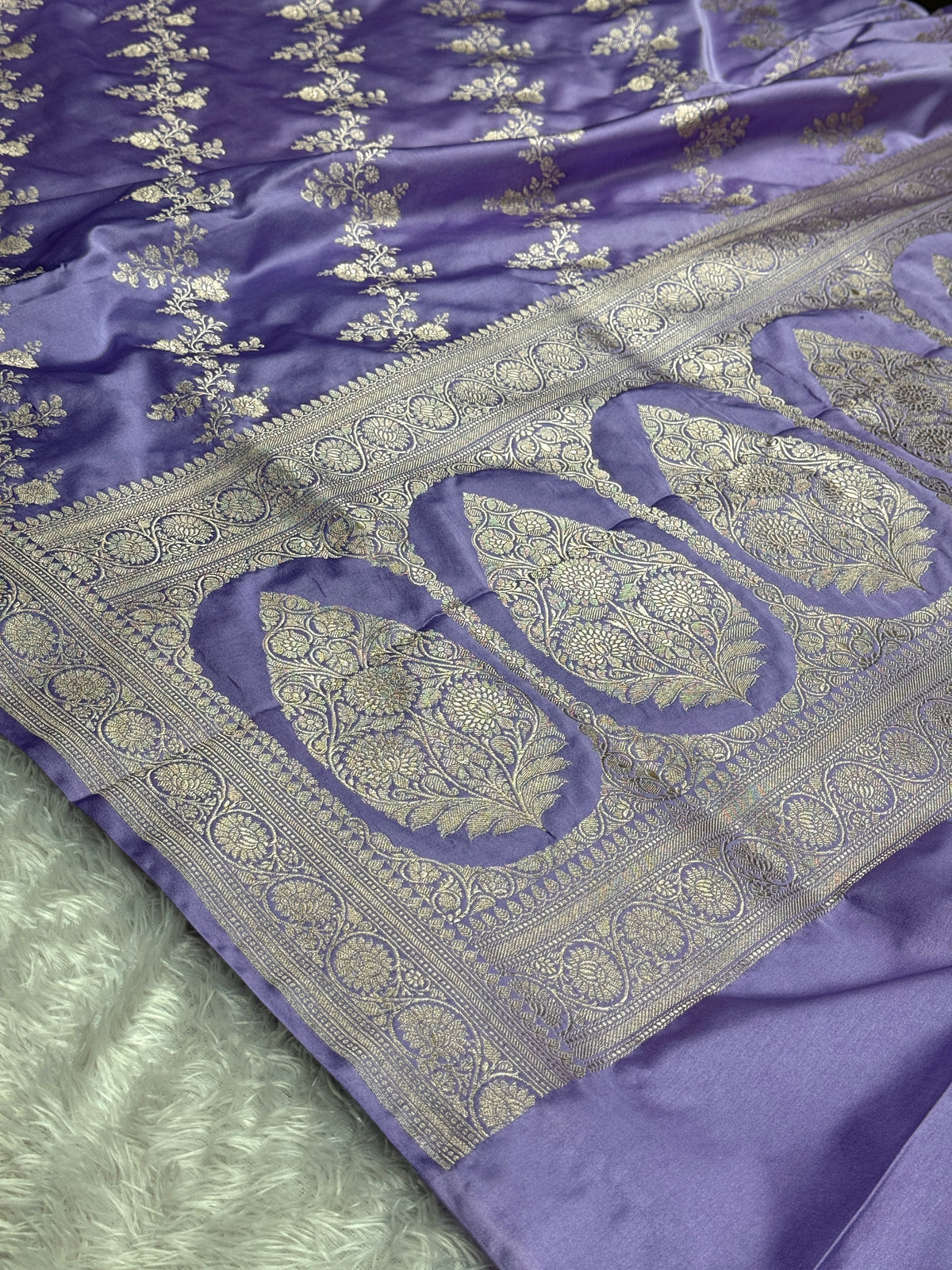 Lavender color premium Banarasi Mashru katan silk saree MK241