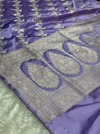 Lavender color premium Banarasi Mashru katan silk saree MK241