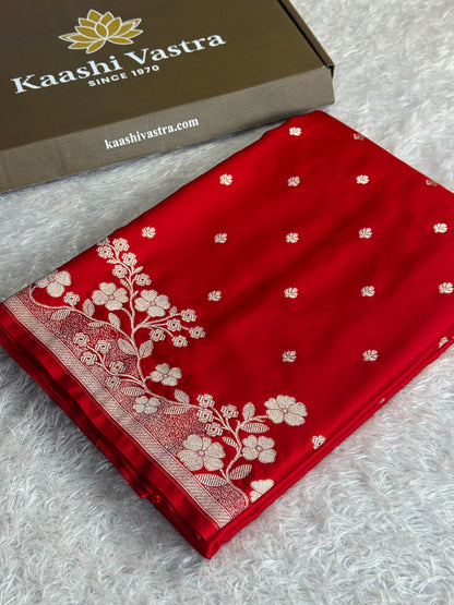 Chilli red colour premium Banarasi Mashru katan silk saree MK349