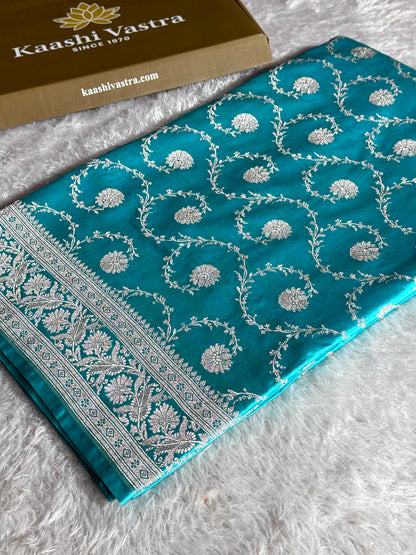 Sea blue premium Banarasi Mashru katan silk saree MK234