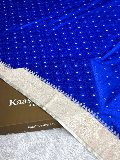 Royal blue with off white Banarasi tanchui Mashru katan silk saree MK248