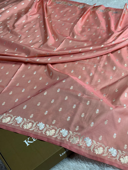Peach color premium Banarasi Mashru katan silk saree MK237