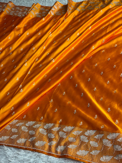 Orange colour premium Banarasi Mashru katan silk saree MK306