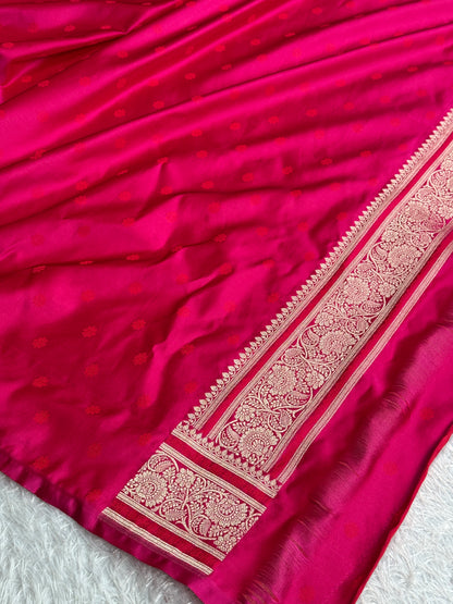Hot pink colour premium Banarasi Mashru katan silk saree MK324