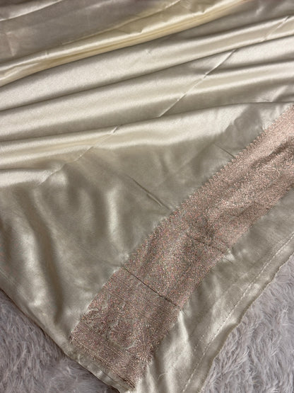 Maroon with off white colour premium Banarasi Mashru katan silk saree MK313