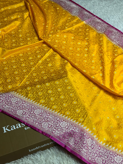 Yellow and pink color premium Banarasi Mashru katan silk saree MK248