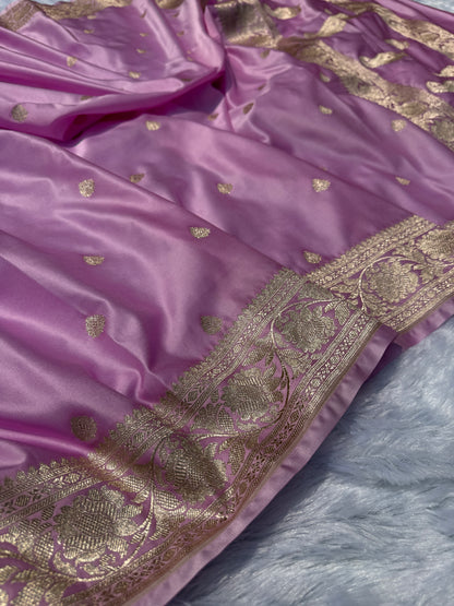 Baby pink premium Banarasi Mashru katan silk saree MK186
