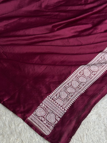 Lavender and maroon colour premium Banarasi Mashru katan silk saree MK320