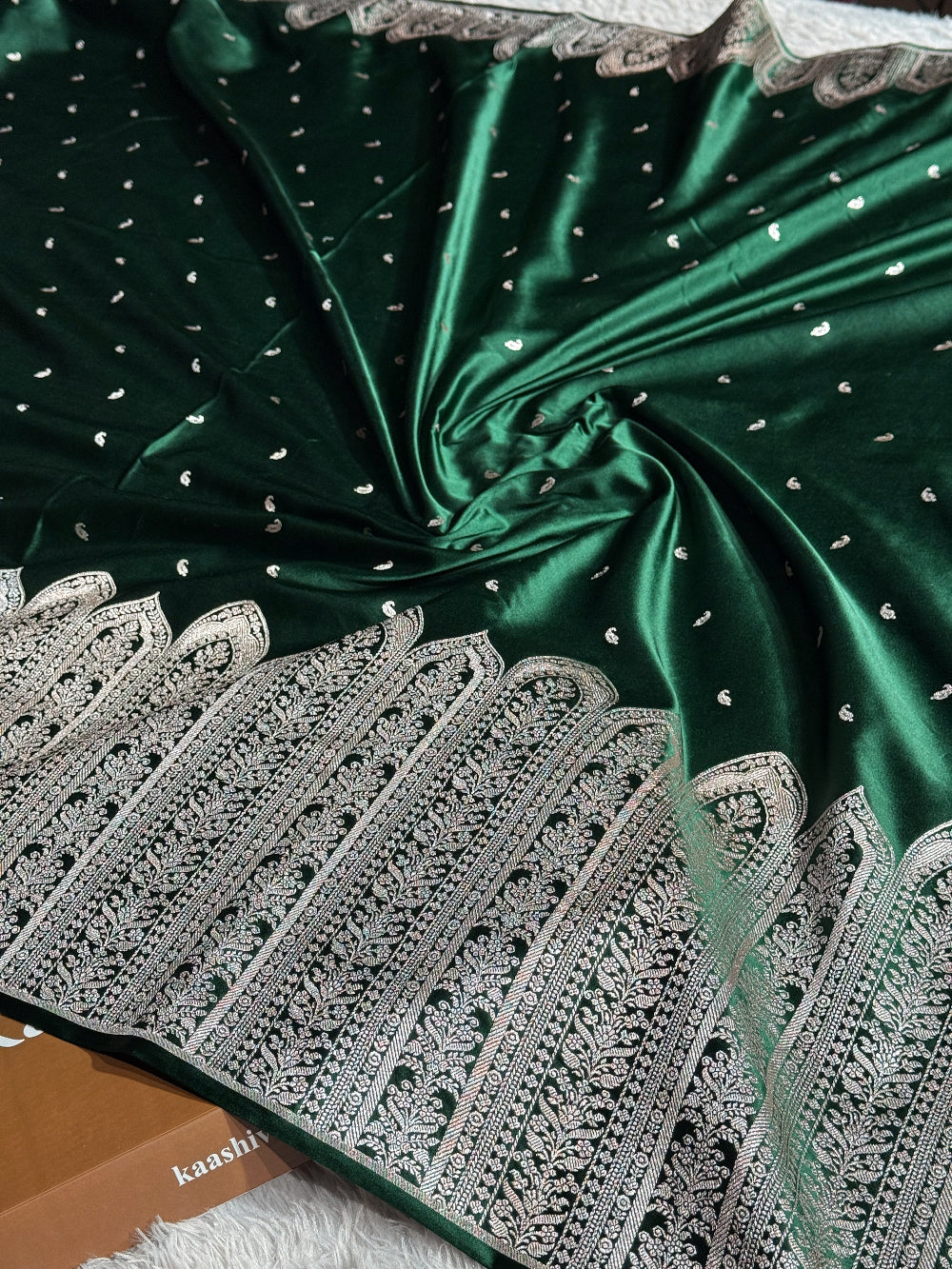 Bottle green premium Banarasi Mashru katan silk saree MK189