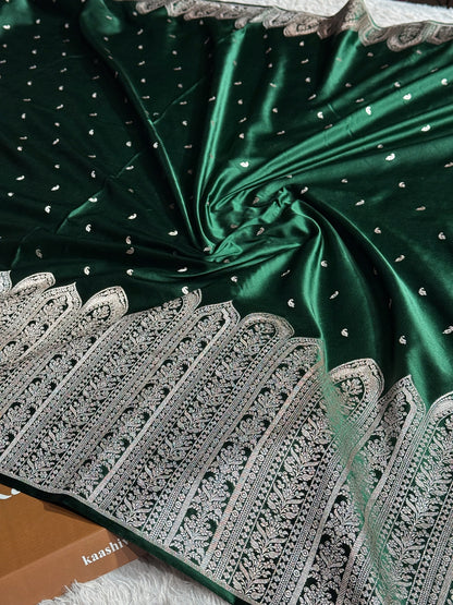Bottle green premium Banarasi Mashru katan silk saree MK189