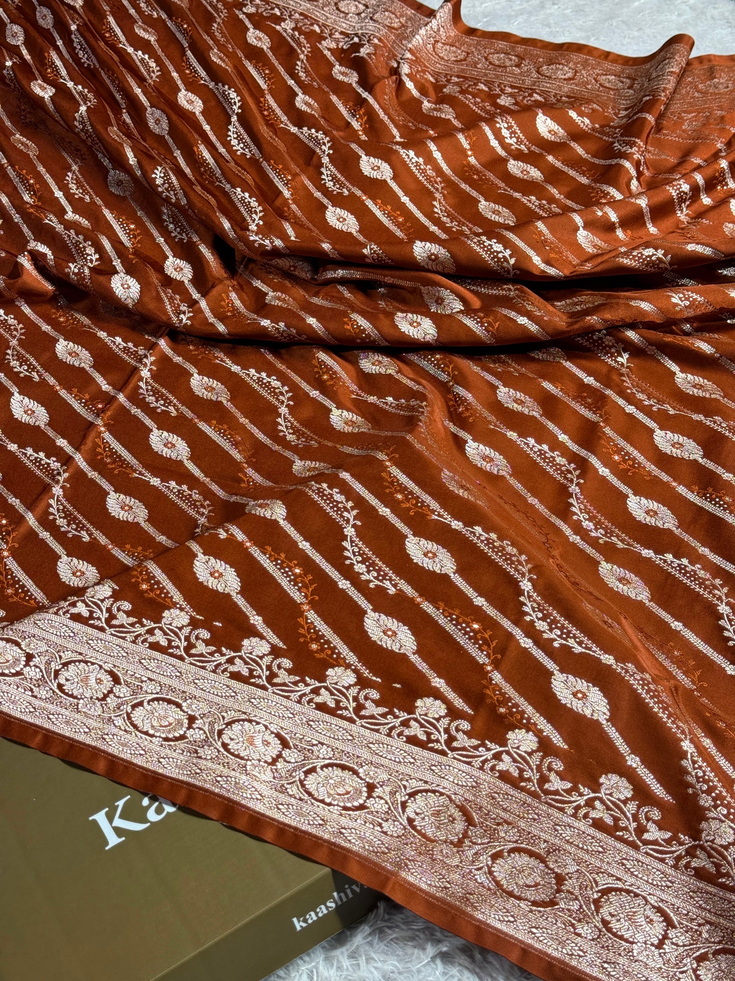 Brown color premium Banarasi Mashru katan silk saree MK238