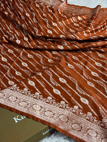 Brown color premium Banarasi Mashru katan silk saree MK238
