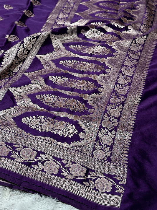 Purple Banarasi Mashru katan silk saree MK156