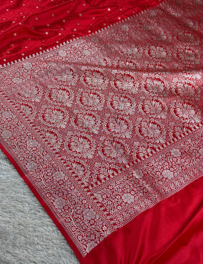 Chilli red premium Banarasi tanchui Mashru katan silk saree MK261