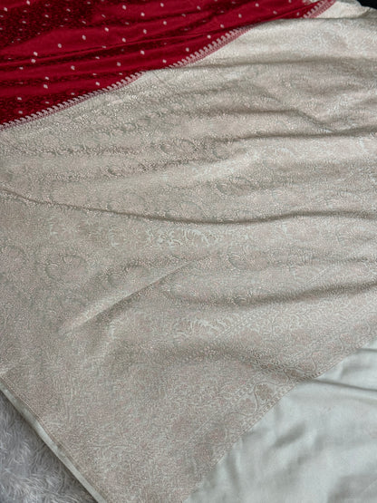 Maroon with off white colour premium Banarasi Mashru katan silk saree MK248