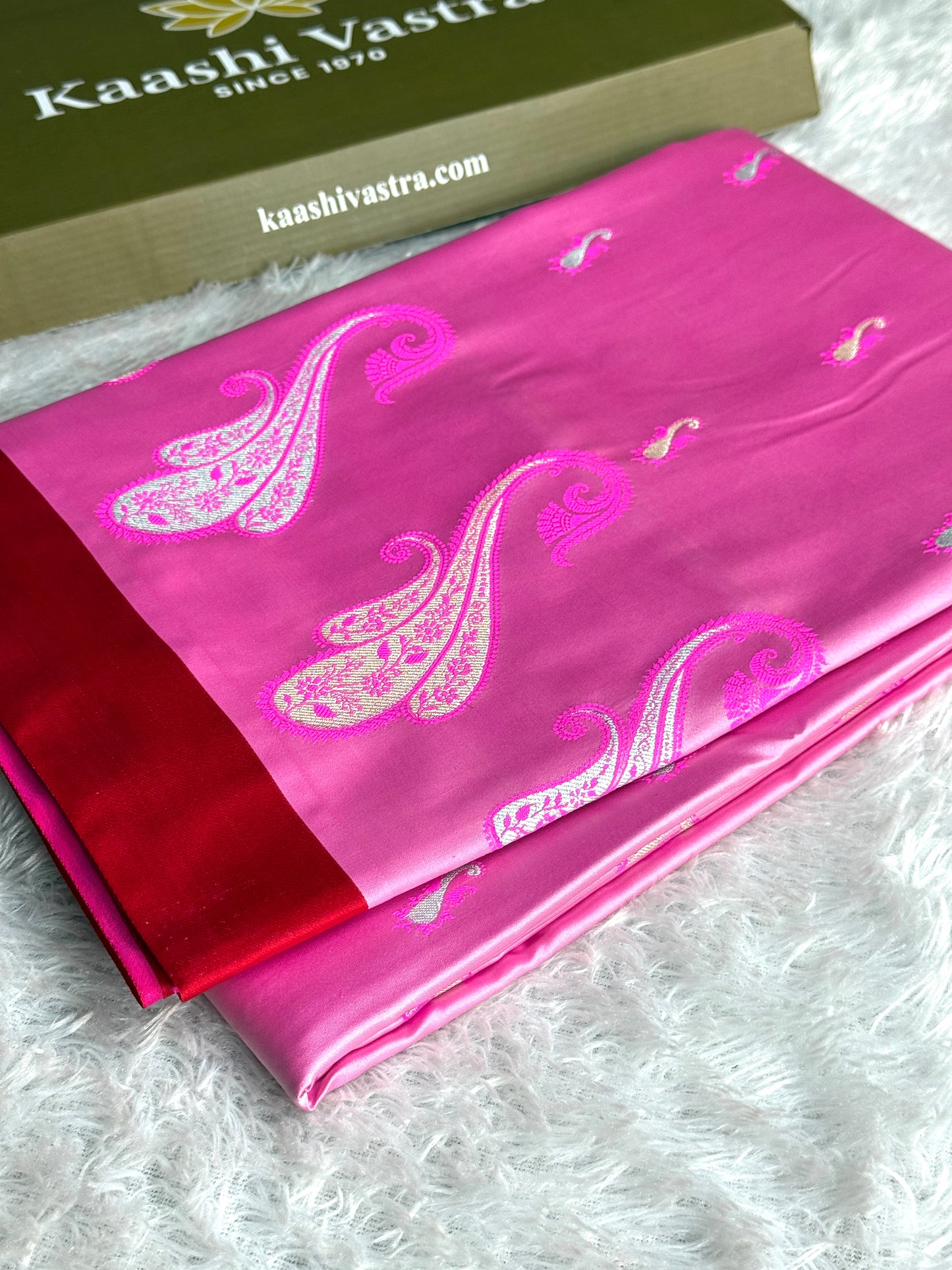 Pink with red premium Banarasi Mashru katan silk saree MK283