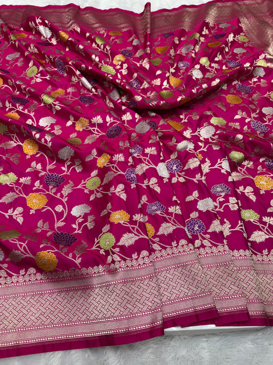 Rani pink premium Banarasi Mashru katan silk saree MK194