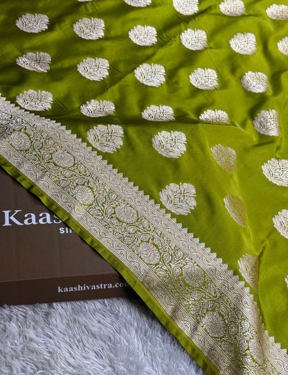 Mehandi green premium Banarasi Mashru Katan silk saree MK262