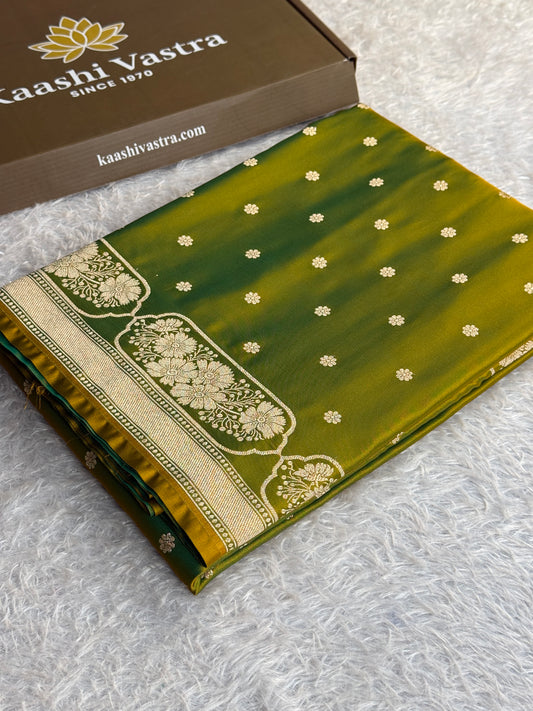 Dual shade green colour premium Banarasi Mashru katan silk saree MK333